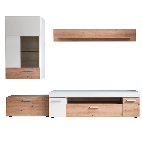 Belloz LED Living Room Furniture Set In White And Artisan Oak