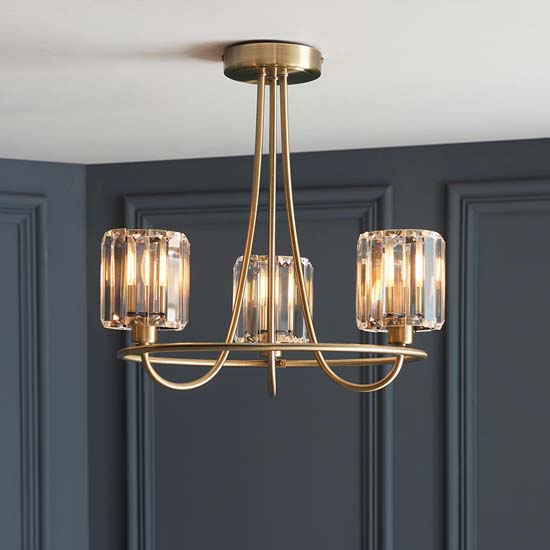 Product photograph of Belluno 3 Lights Semi Flush Ceiling Light In Antique Brass from Furniture in Fashion
