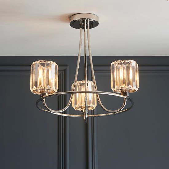 Product photograph of Belluno 3 Lights Semi Flush Ceiling Light In Bright Nickel from Furniture in Fashion