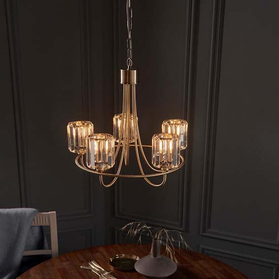 Read more about Belluno 5 lights semi flush ceiling light in antique brass