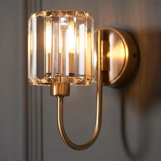 Belluno Clear Glass Shade Wall Light In Antique Brass