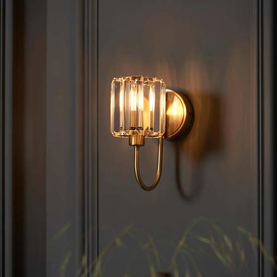 Belluno Clear Glass Shade Wall Light In Antique Brass