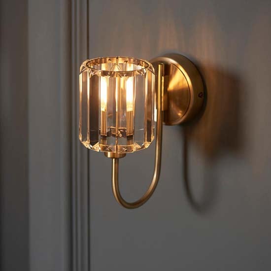 Product photograph of Belluno Clear Glass Shade Wall Light In Antique Brass from Furniture in Fashion