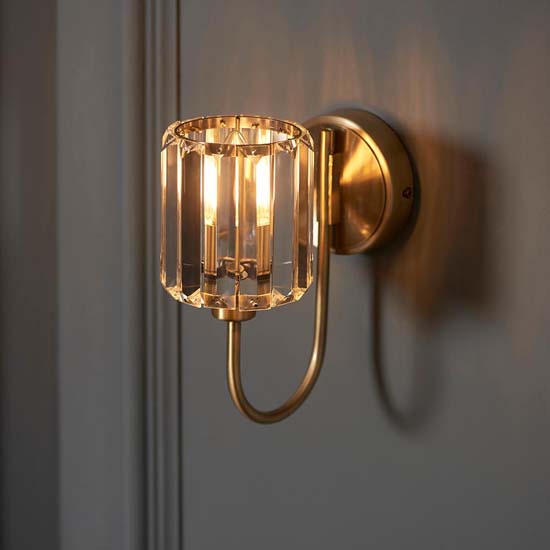 Belluno Clear Glass Shade Wall Light In Antique Brass thumbnail