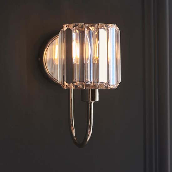 Product photograph of Belluno Clear Glass Shade Wall Light In Bright Nickel from Furniture in Fashion
