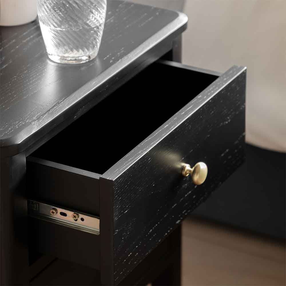 Bellville Wooden Bedside Cabinet With 2 Drawers In Black