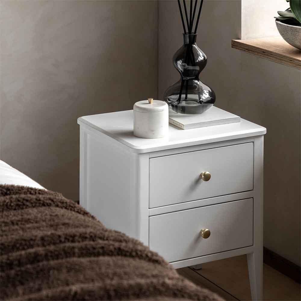 Bellville Wooden Bedside Cabinet With 2 Drawers In White