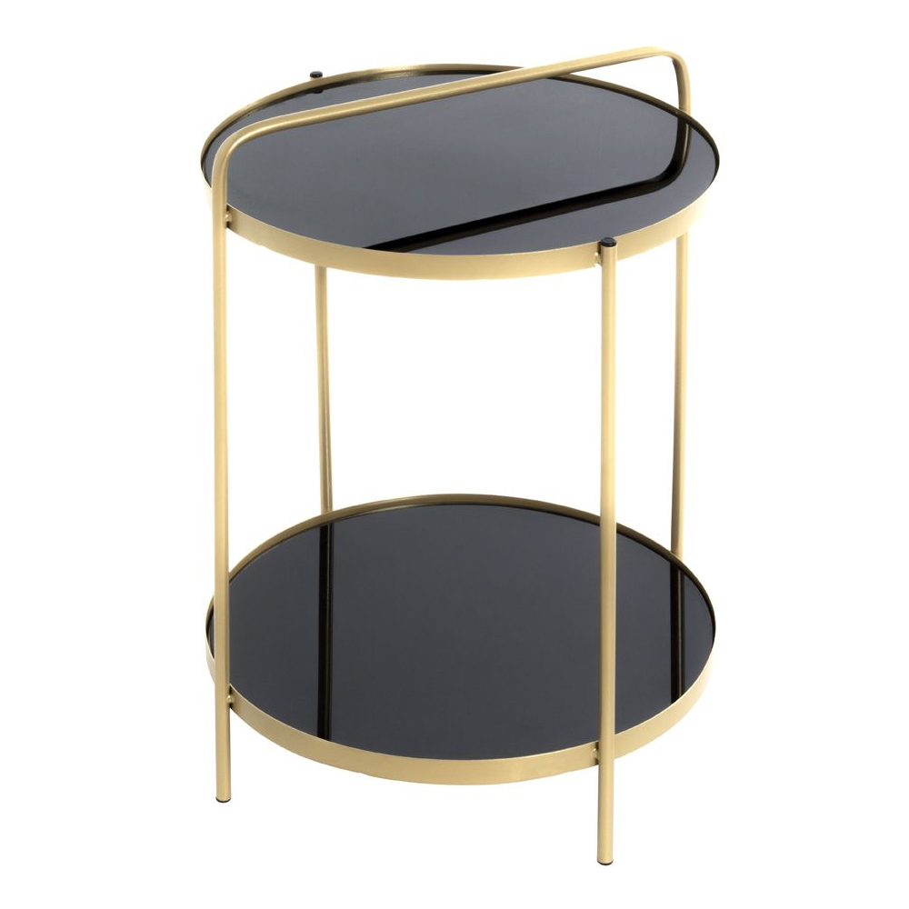 Bellvue Black Glass End Table With Gold Steel Frame