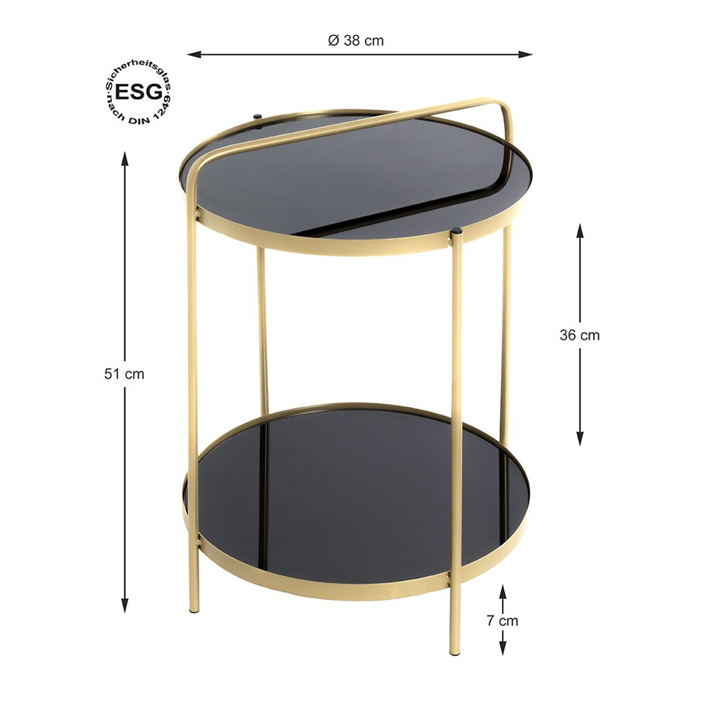 Bellvue Black Glass End Table With Gold Steel Frame