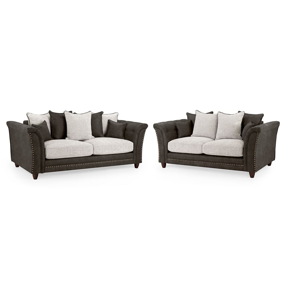 Bellvue Faux Leather 3+2 Seater Sofa Set In Grey