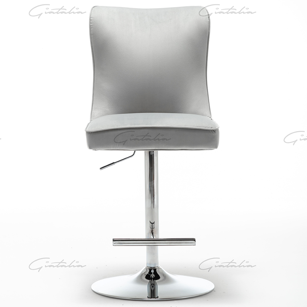 Bellvue Light Grey Velvet Bar Stools With Chrome Base In Pair
