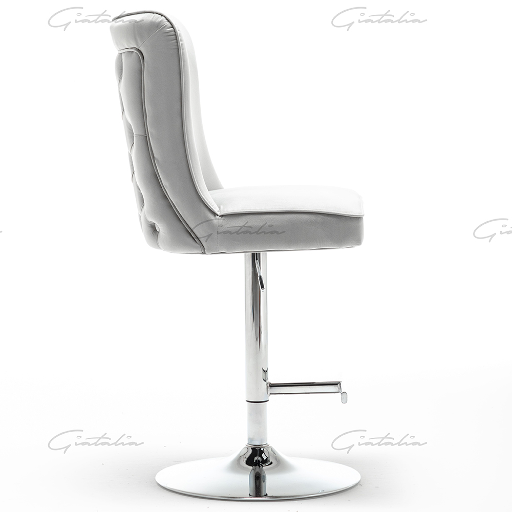 Bellvue Light Grey Velvet Bar Stools With Chrome Base In Pair