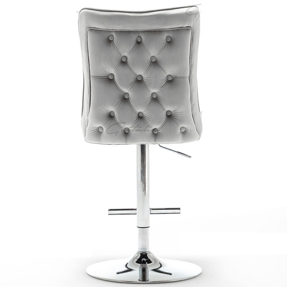 Bellvue Light Grey Velvet Bar Stools With Chrome Base In Pair