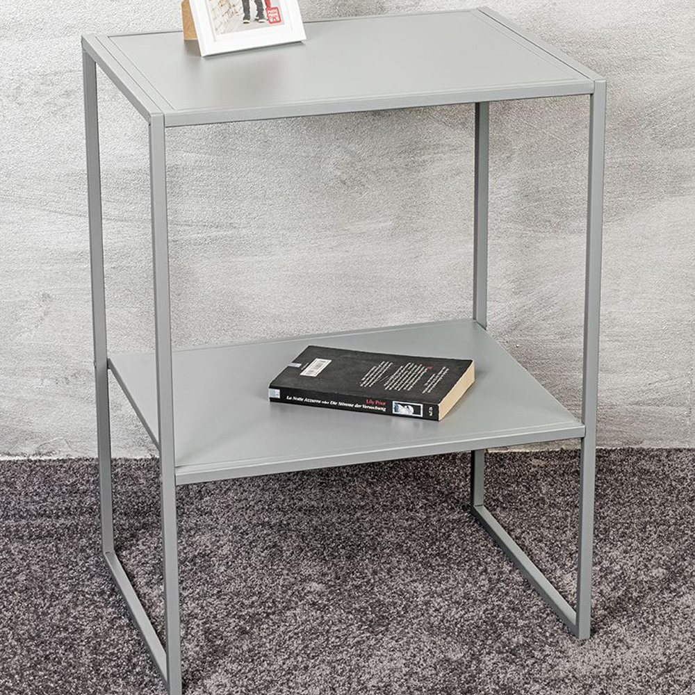 Bellvue Metal End Table With Undershelf In Grey