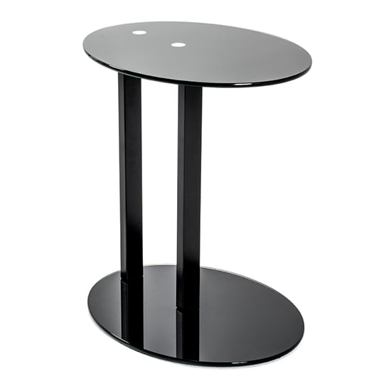 Bellvue Oval Glass Top End Table With Metal Base In Black