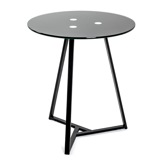 Bellvue Round Glass Top End Table With Cross Metal Base In Black_2