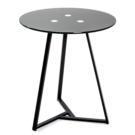 Read more about Bellvue round glass top end table with cross metal base in black