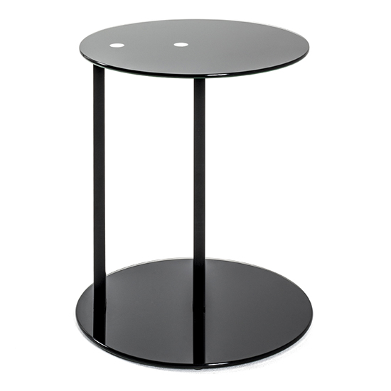 Bellvue Round Glass Top End Table With Metal Base In Black_2