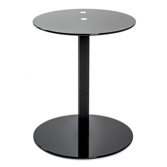 Bellvue Round Glass Top End Table With Metal Base In Black_3