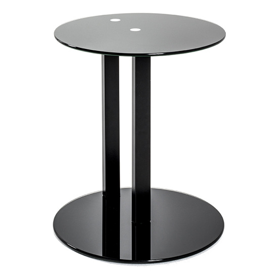 Bellvue Round Glass Top End Table With Metal Base In Black_4