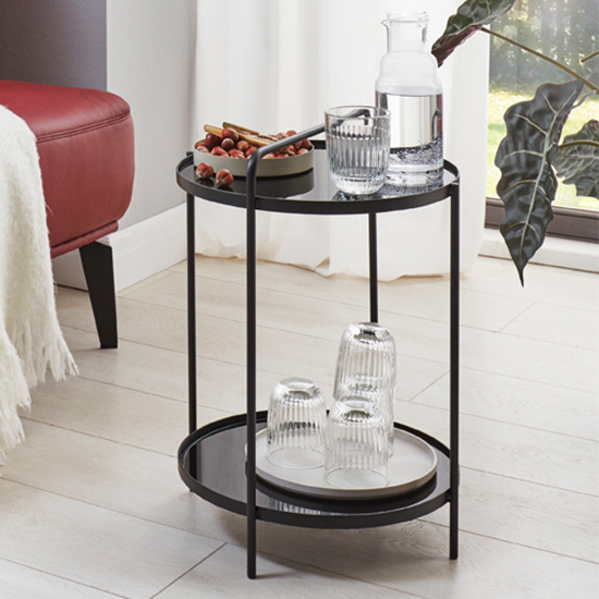 Read more about Bellvue round glass top end table with undershelf in black