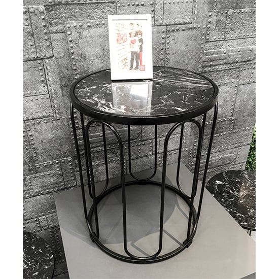 Bellvue Round Marble End Table With Metal Base In Black_2
