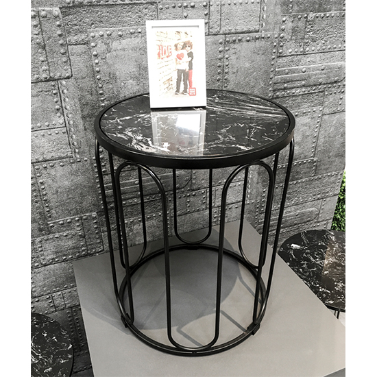 Bellvue Round Marble End Table With Metal Base In Black Furniture in
