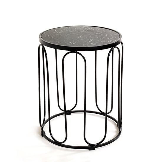 Bellvue Round Marble End Table With Metal Base In Black_3