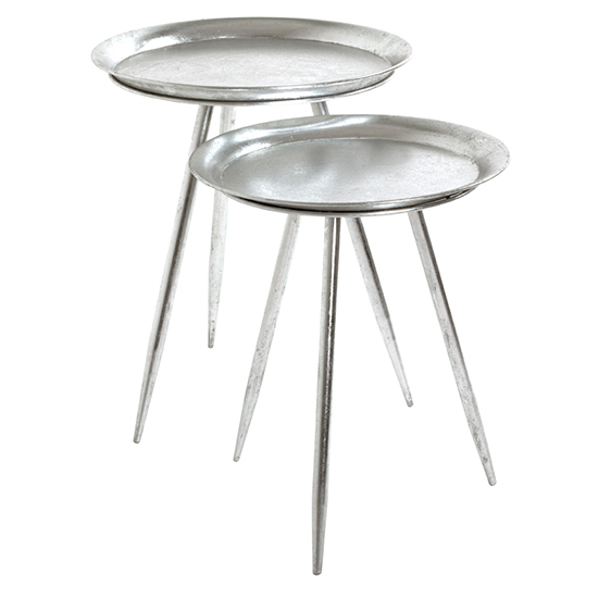 Bellvue Round Metal Set Of 2 End Tables In Silver_2