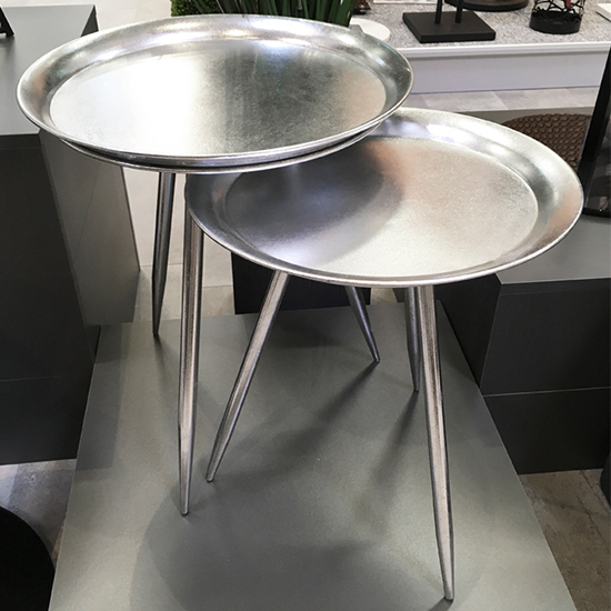 Photo of Bellvue round metal set of 2 end tables in silver