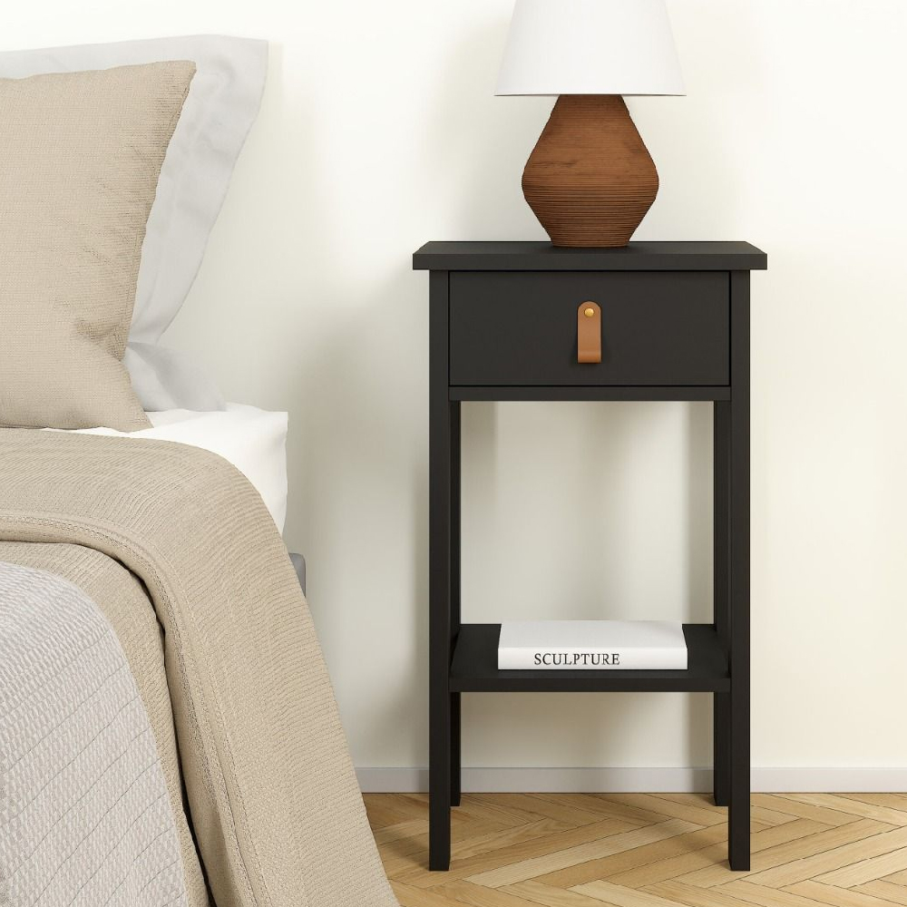 Read more about Belmar wooden bedside cabinet with 1 drawer in matt black