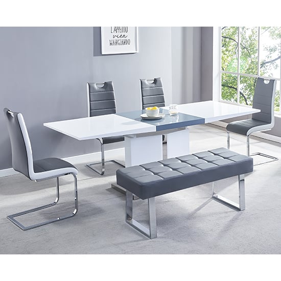 Belmonte Large High Gloss Extending Dining Table In White Grey_3
