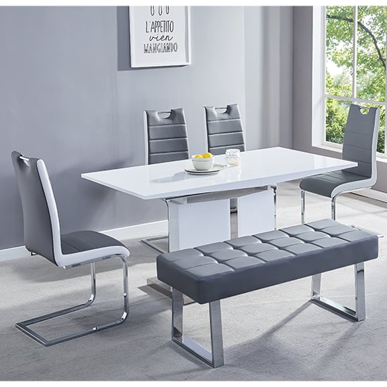 Belmonte Large High Gloss Extending Dining Table In White Grey_4