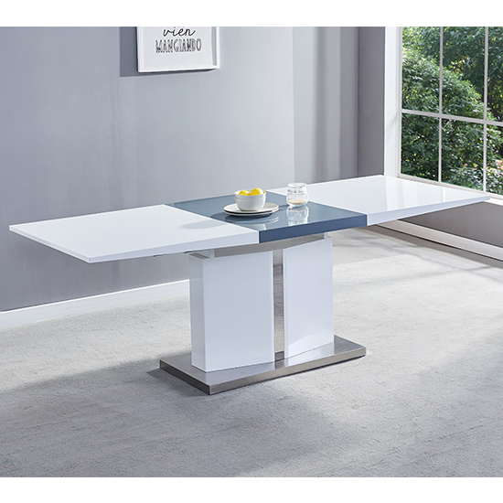 Photo of Belmonte large high gloss extending dining table in white grey