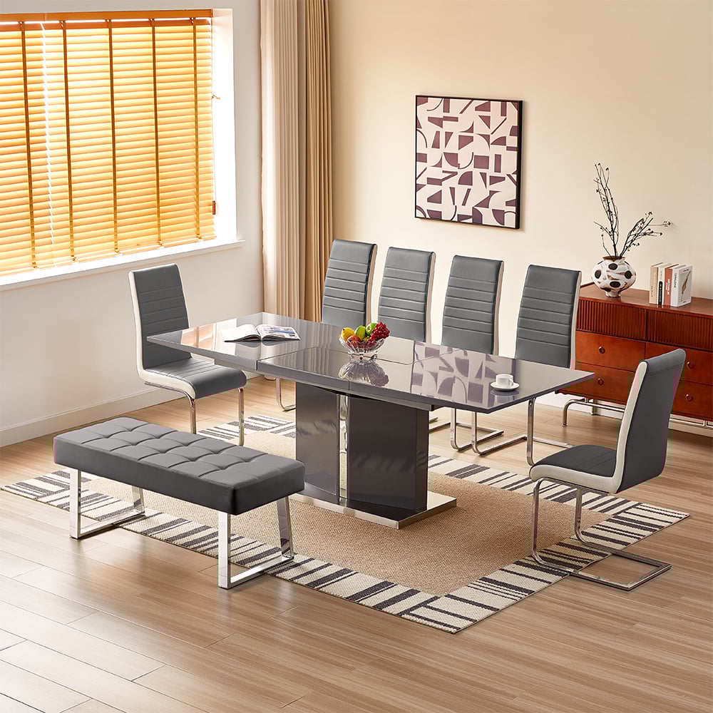 Read more about Belmonte grey dining table large 6 symphony grey chairs bench