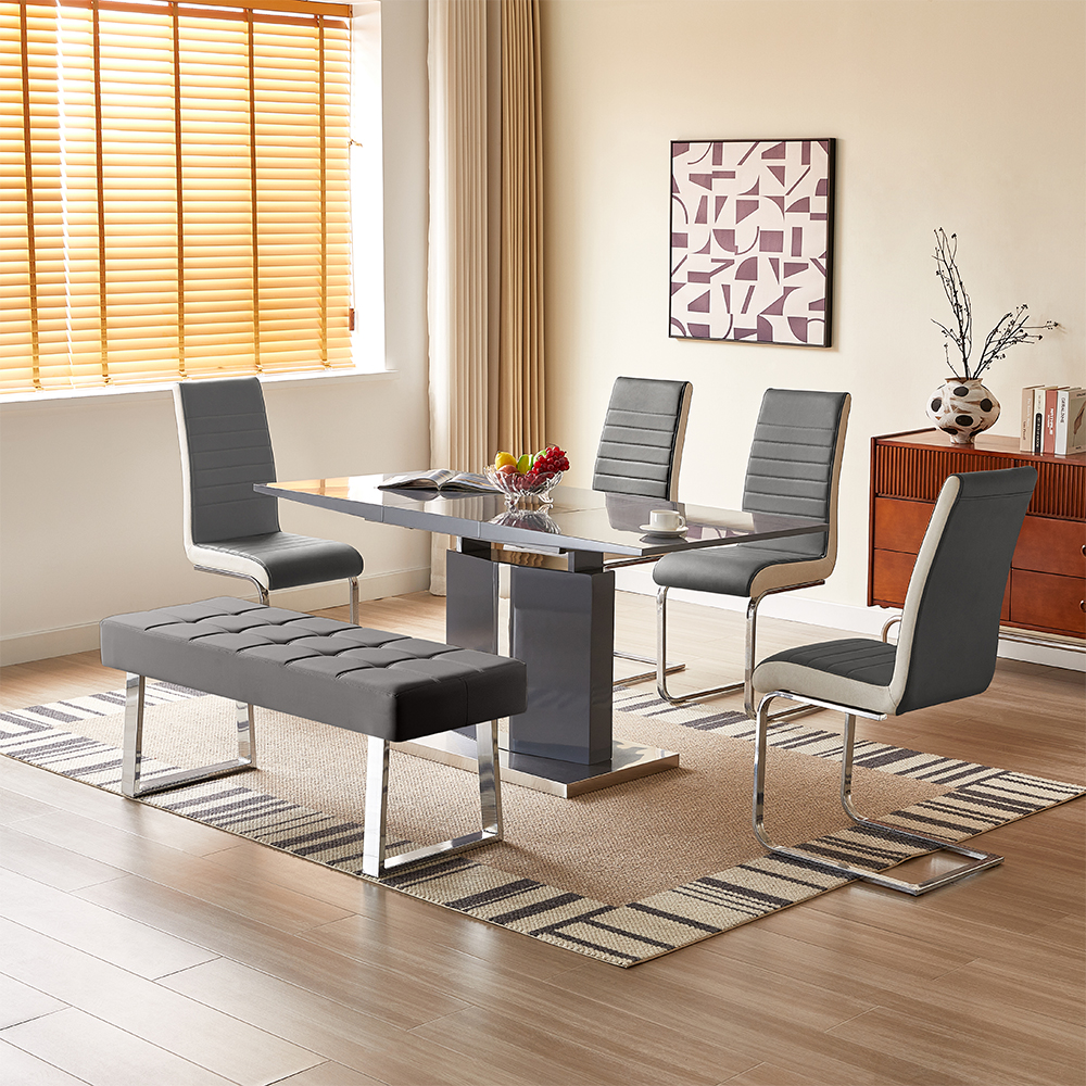 Read more about Belmonte grey dining table small 4 symphony grey chairs bench