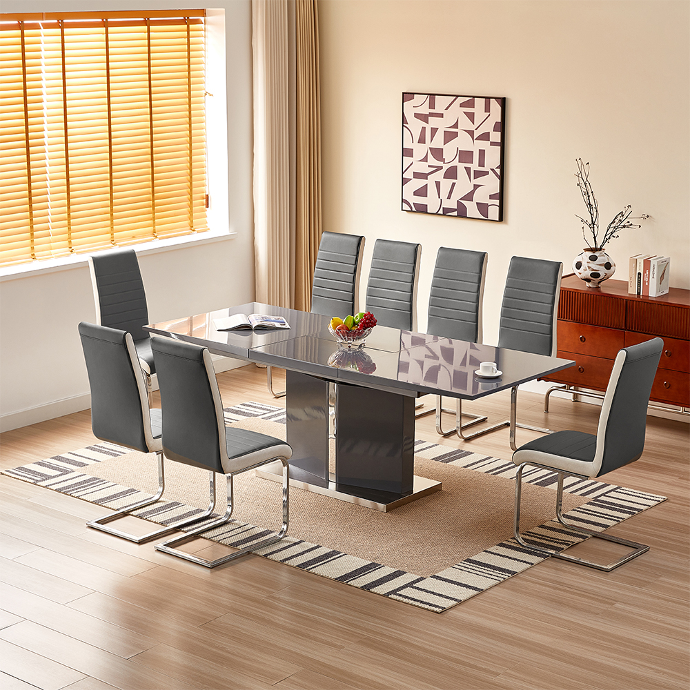 Read more about Belmonte grey extending dining table large 8 symphony grey chairs
