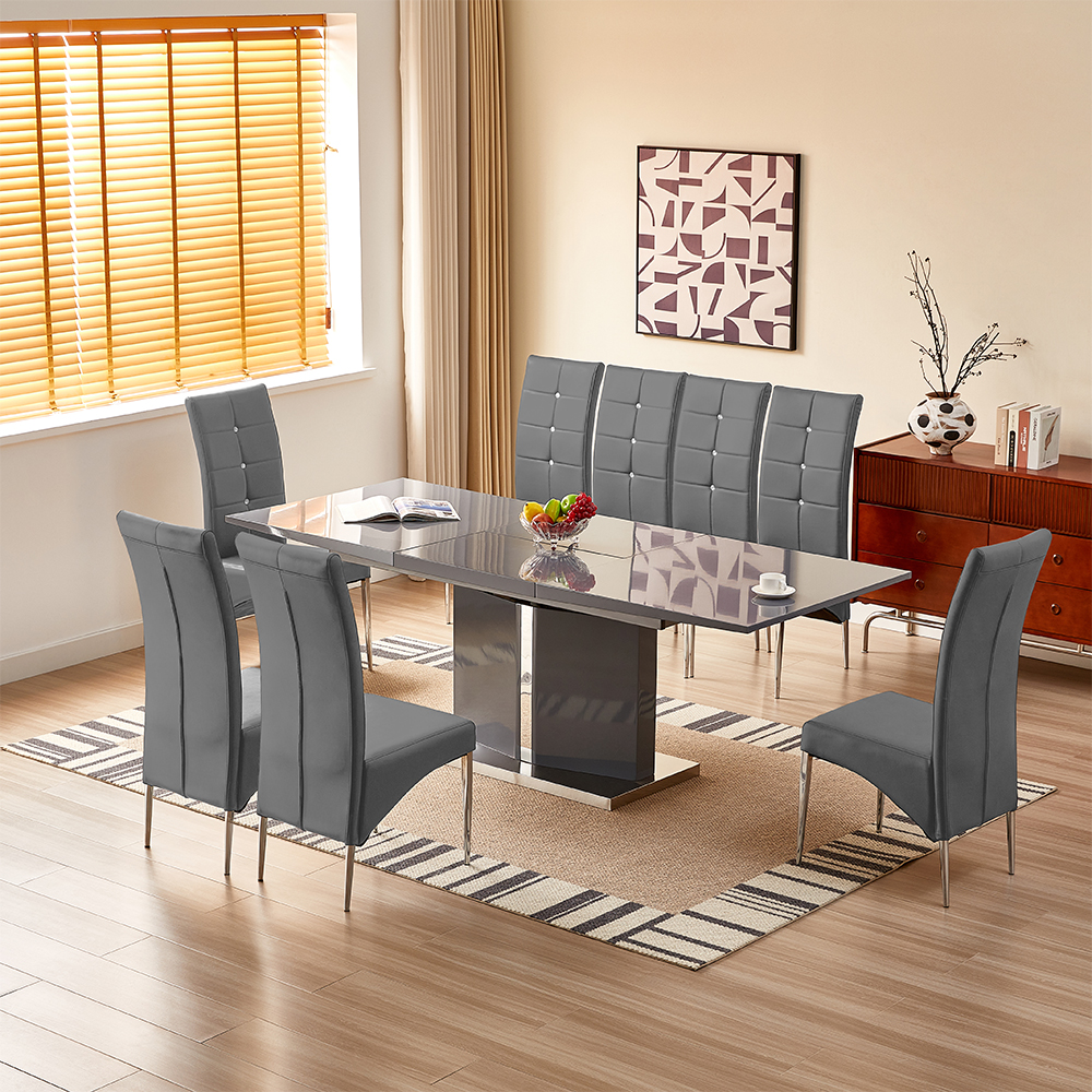 Read more about Belmonte grey extending dining table large 8 vesta grey chairs