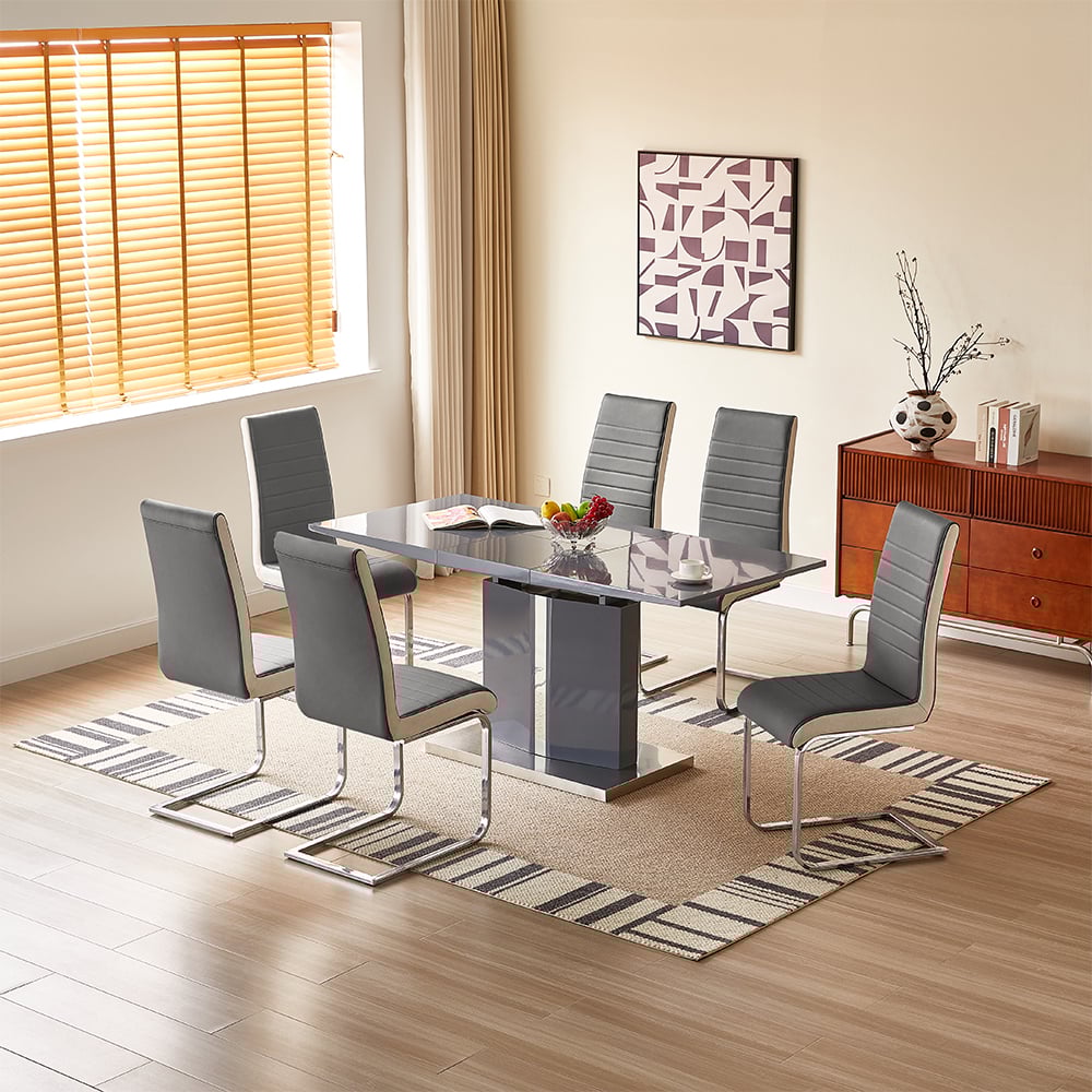 Read more about Belmonte grey extending dining table small 6 symphony grey chairs