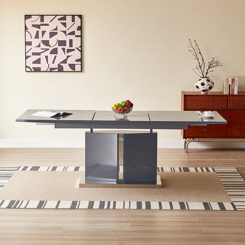 Belmonte High Gloss Extending Dining Table Large In Grey