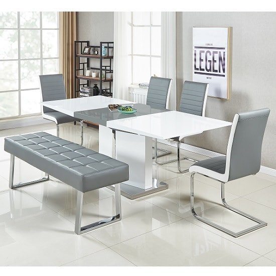 Product photograph of Belmonte Large Extending Dining Table Symphony Chairs And Bench from Furniture in Fashion