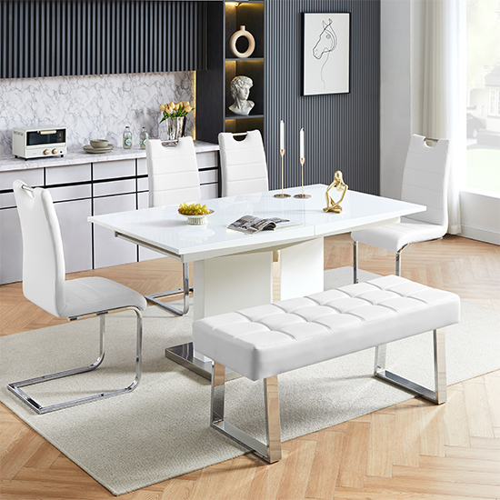 Belmonte White Dining Table Large 4 Petra White Chairs Bench