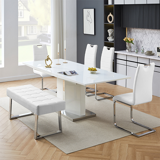 Belmonte White Dining Table Large 4 Petra White Chairs Bench
