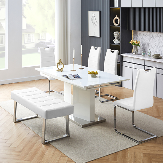 Belmonte White Dining Table Large 4 Petra White Chairs Bench