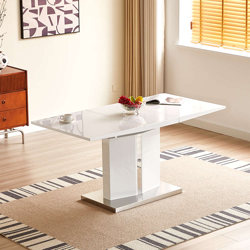 Belmonte White Gloss Extending Dining Table 6 Imperial Black Chairs