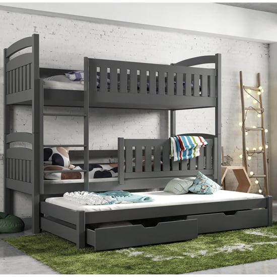Product photograph of Beloit Bunk Bed And Trundle In Graphite With Bonnell Mattresses from Furniture in Fashion