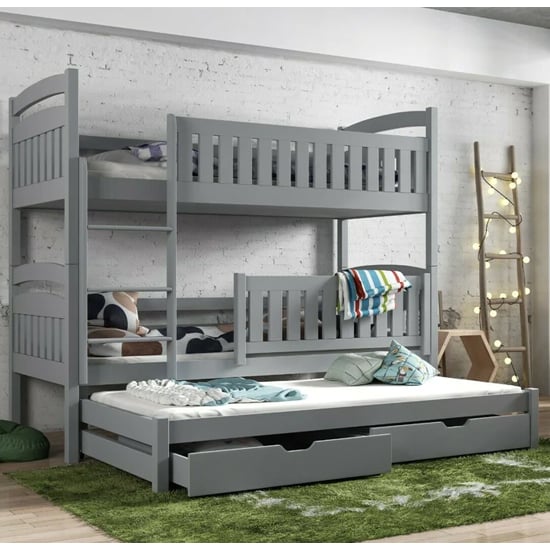 Photo of Beloit bunk bed and trundle in grey with bonnell mattresses
