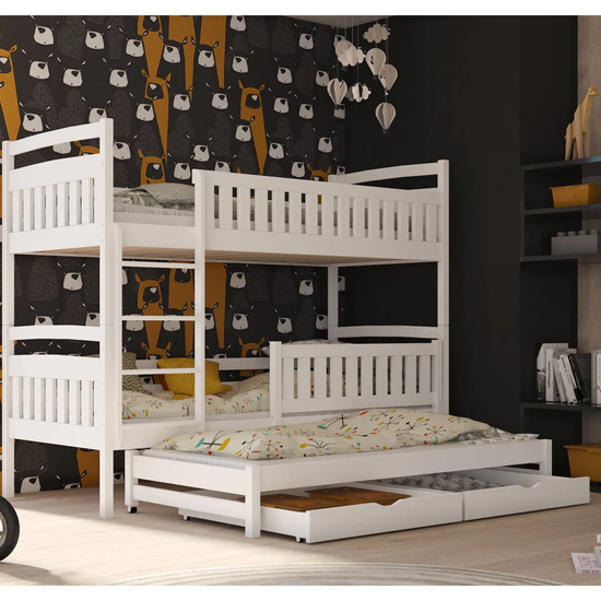 Product photograph of Beloit Bunk Bed And Trundle In White With Bonnell Mattresses from Furniture in Fashion