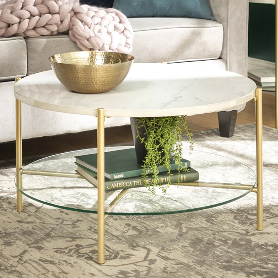 Photo of Beloit woooden coffee table round in white marble effect