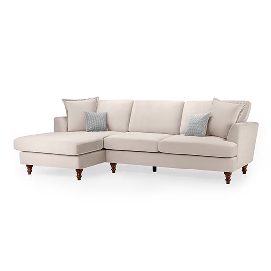 Beloit Fabric Left Hand Corner Sofa In Beige With Wooden Legs